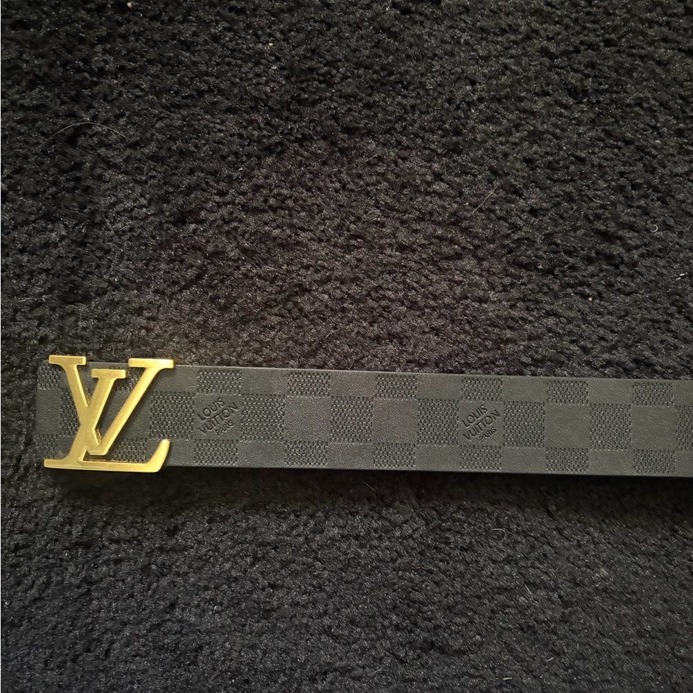Louis Vuitton Checkered Black Belt with Gold Buckle